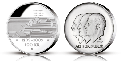 Hundreårsmynten i sølv Nr.3 100 kroner - utgitt 2005